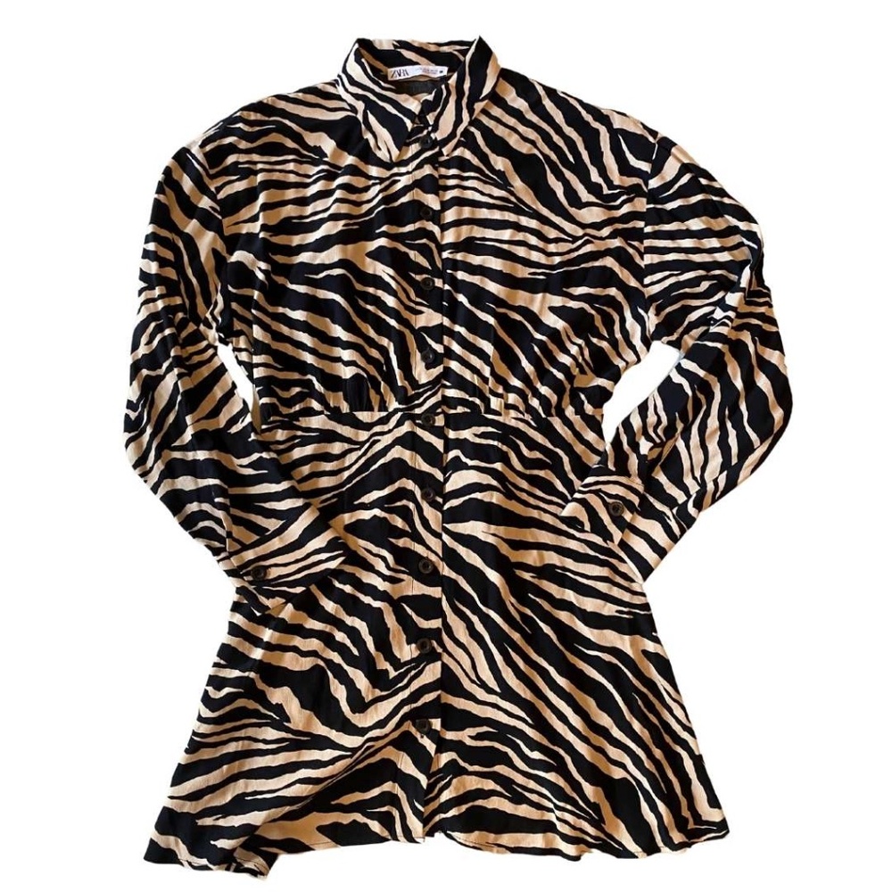 ZARA NWOT Zebra Print Button Down Dress size Medium